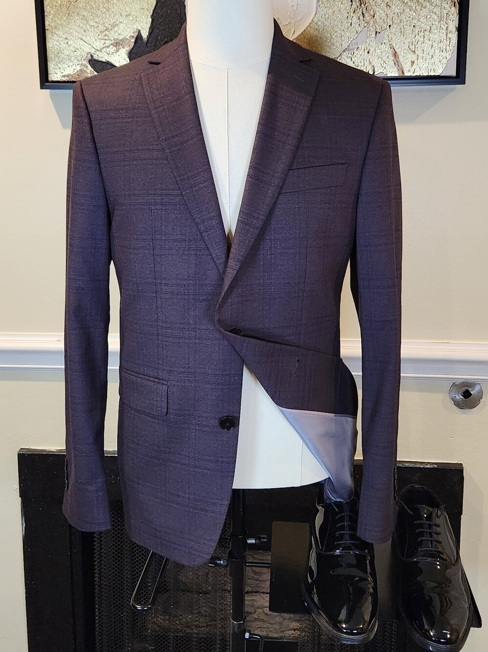 ICN International Concepts Men's Blazer – Size M (38R) Purple Plaid Gently Used